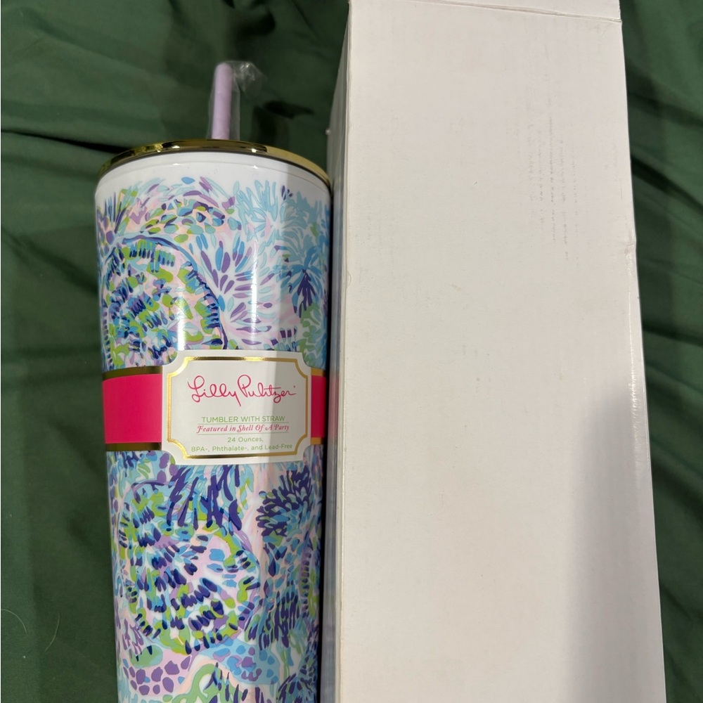 Lilly Pulitzer Blue & Purple Floral Insulated Tumbler with Straw